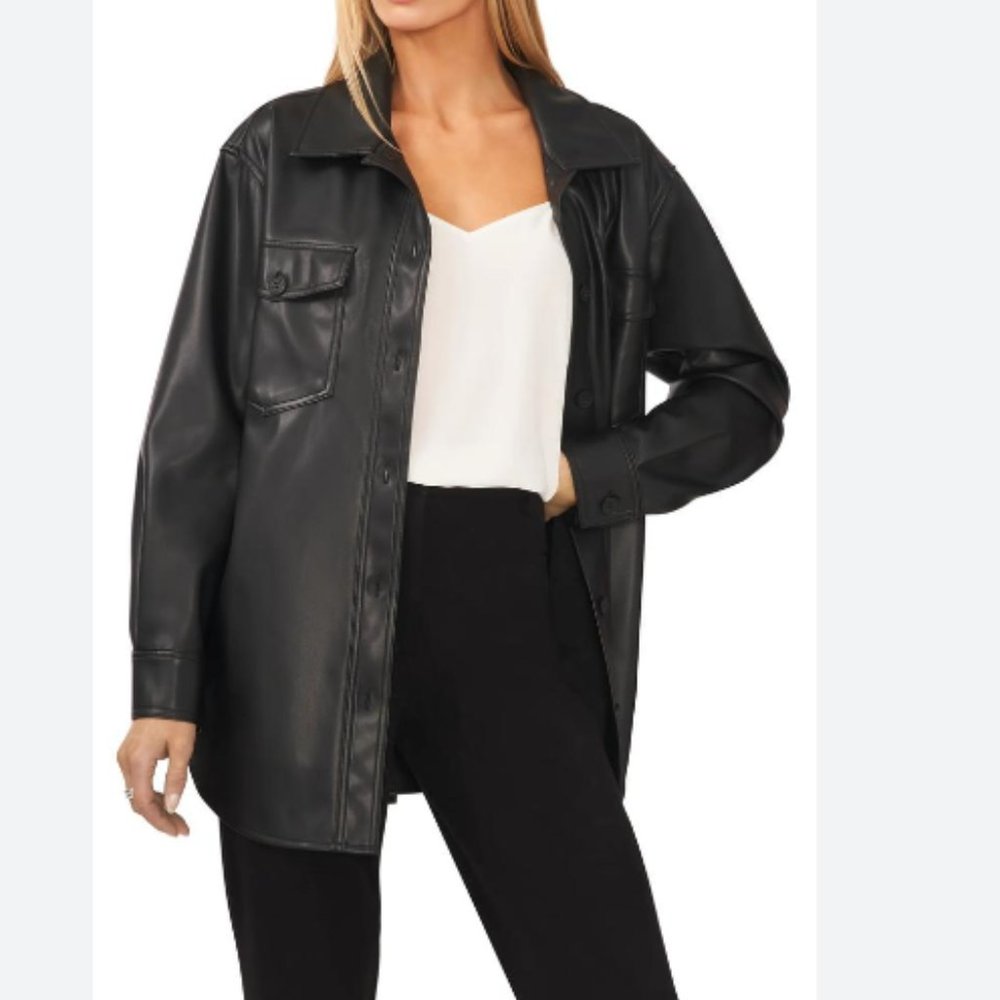 Halogen Faux Leather Shirt Jacket